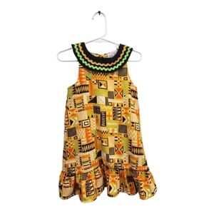 Little Lass Sleeveless Yellow Tribal Print Toddler Dress Size 4T